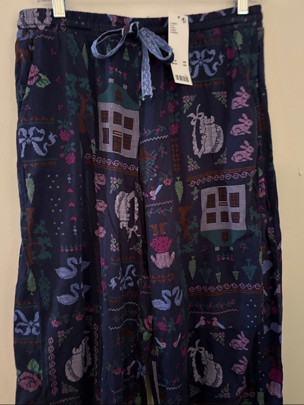 Navy Patterned Drawstring Lounge Pants - Picture 3 of 4